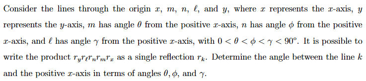 consider the lines through the origin (x), (m), (n), (ell), and (y), wh…