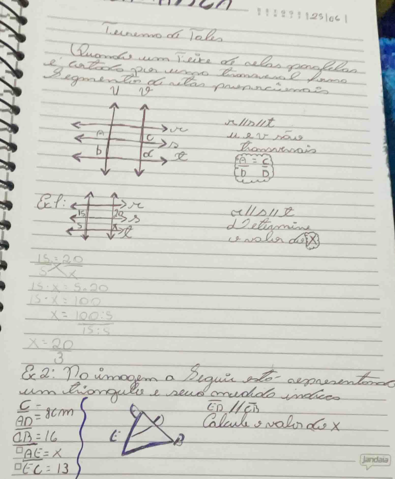teorema de tales quando um feixe de retas paralelas é cortado por uma t…