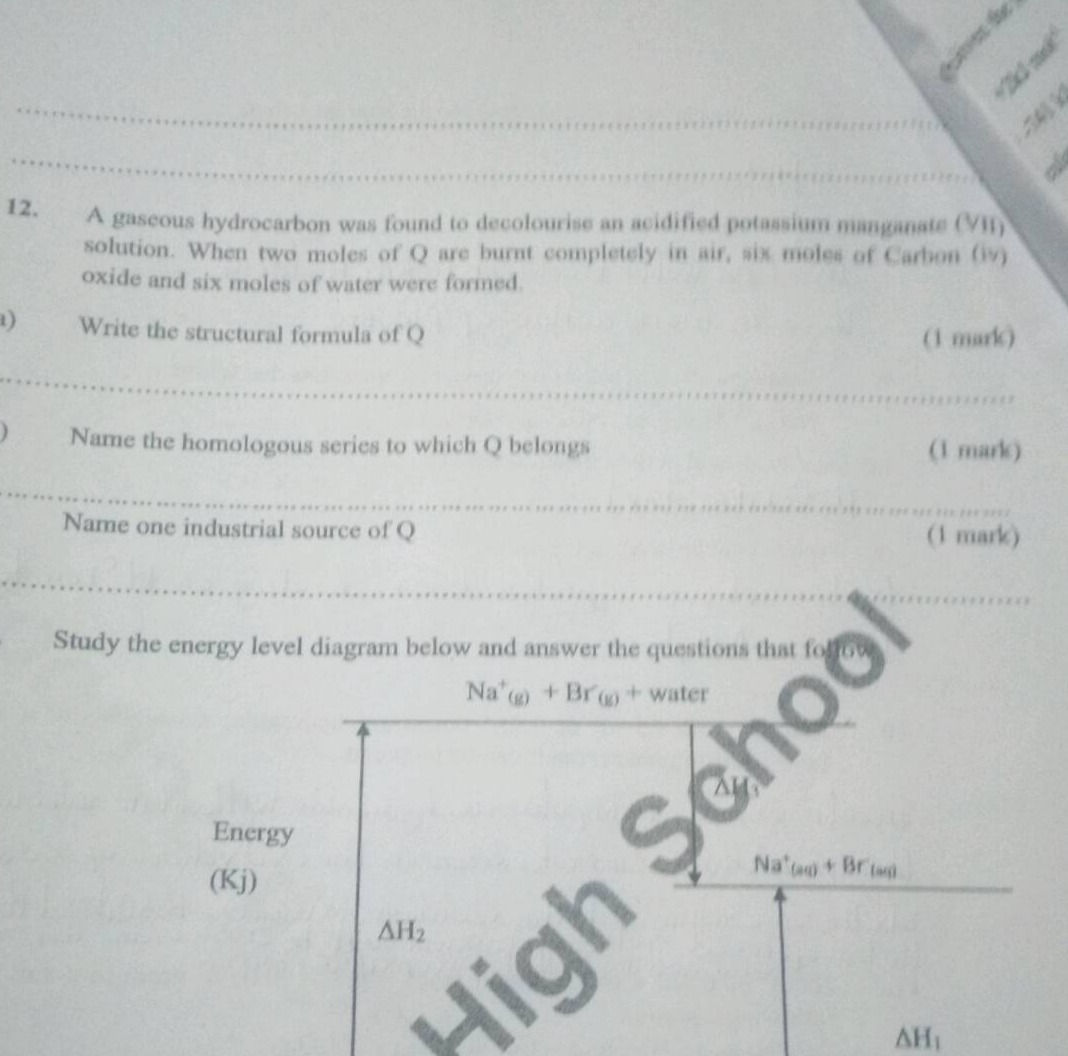 12. a gaseous hydrocarbon was found to decolourise an acidified potassi…