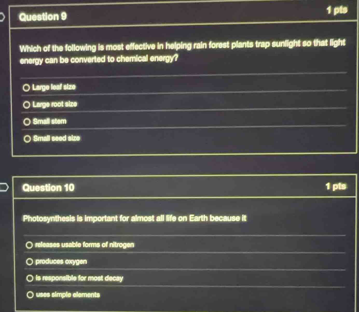 question 9 which of the following is most effective in helping rain for…