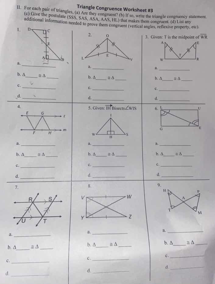 triangle congruence worksheet #3 ii. for each pair of triangles, (a) ar…