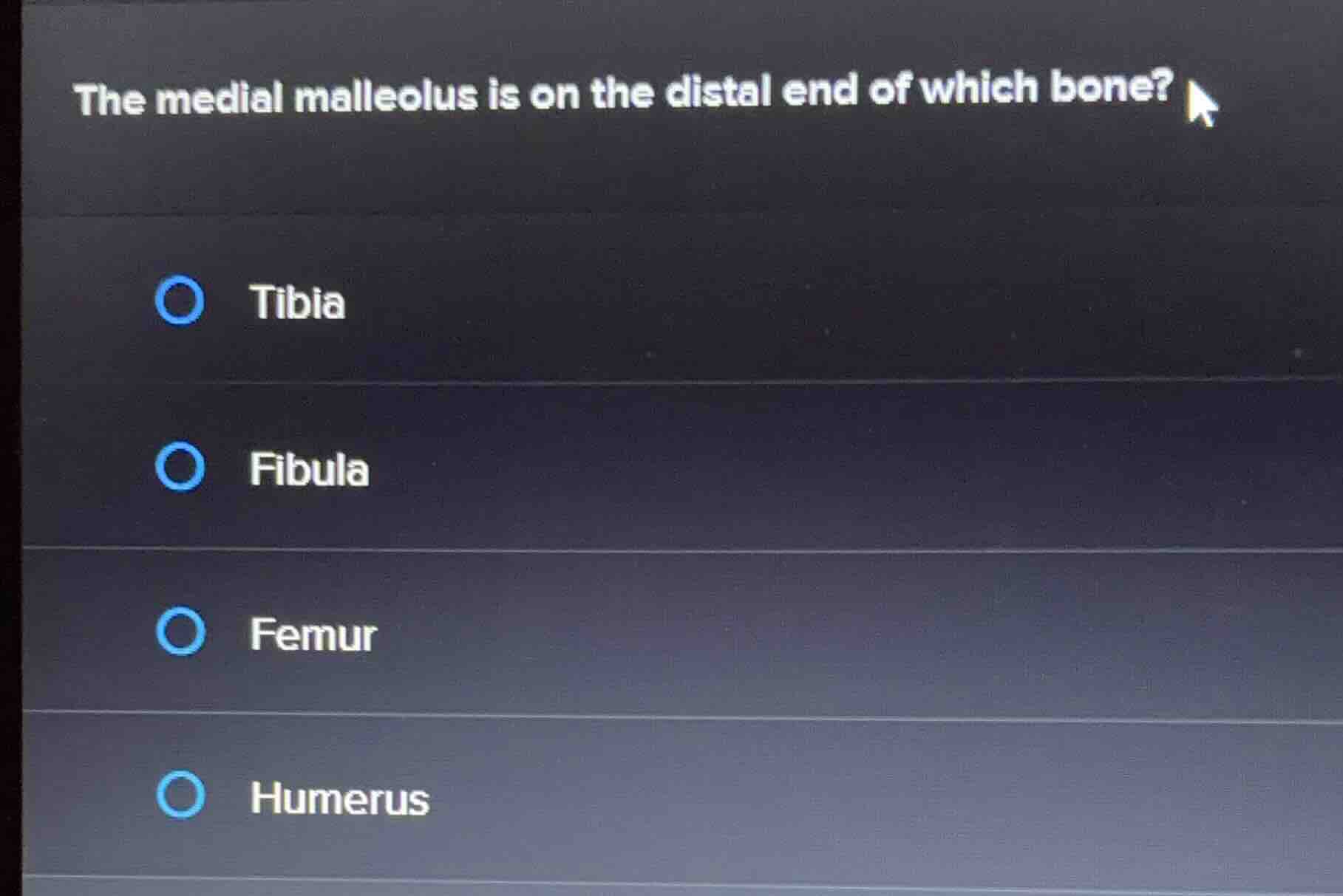 the medial malleolus is on the distal end of which bone? tibia fibula f…
