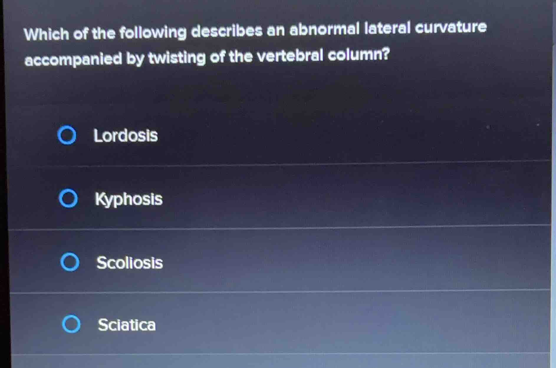 which of the following describes an abnormal lateral curvature accompan…