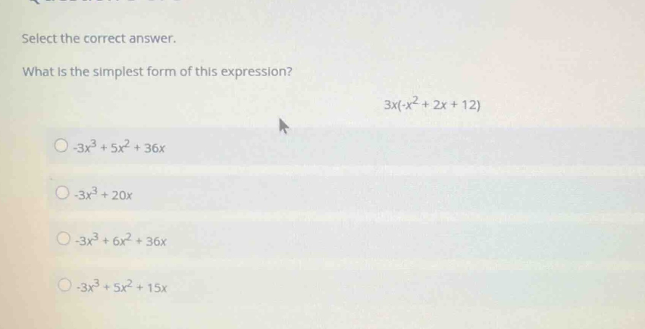 select the correct answer. what is the simplest form of this expression…