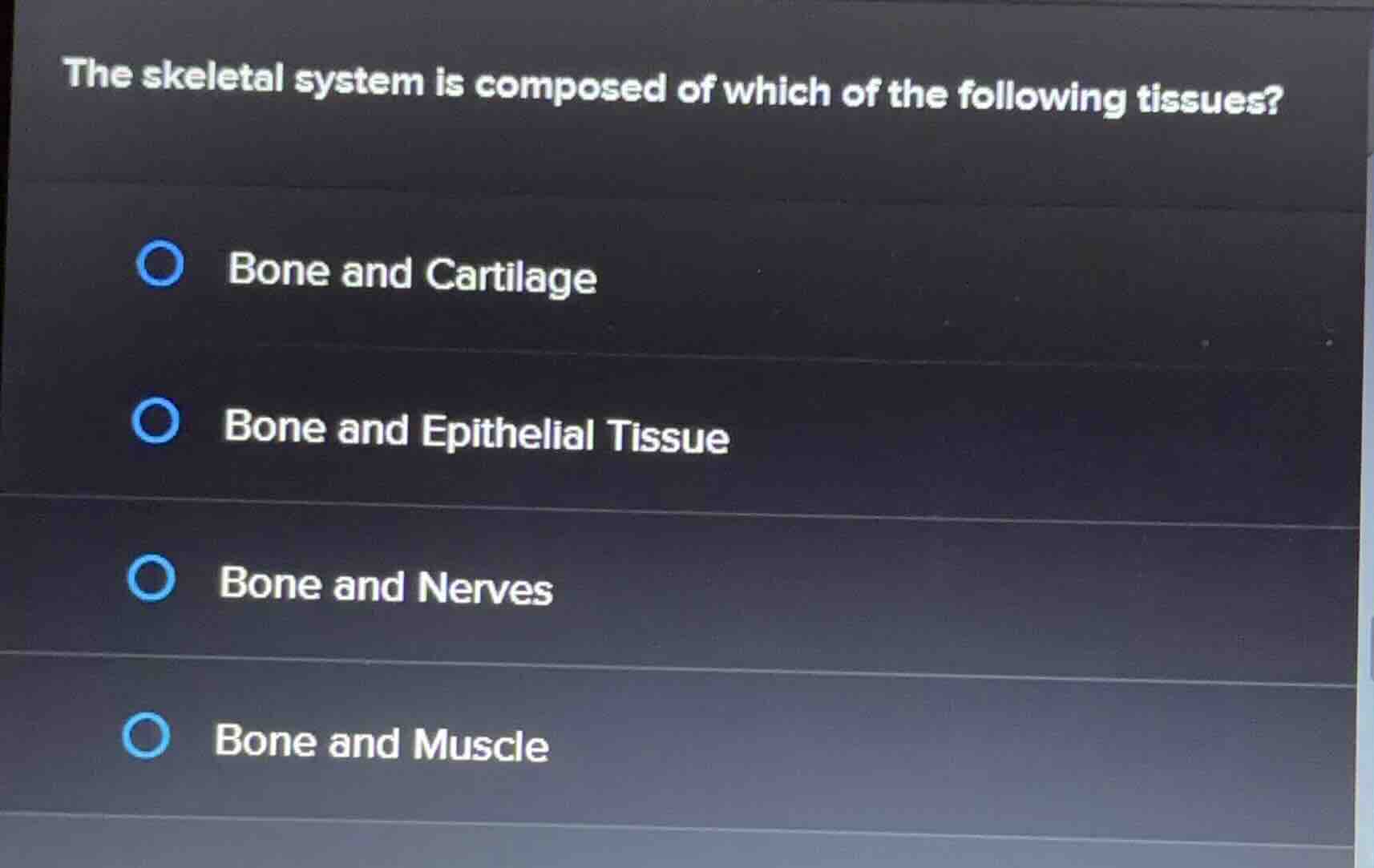the skeletal system is composed of which of the following tissues? bone…