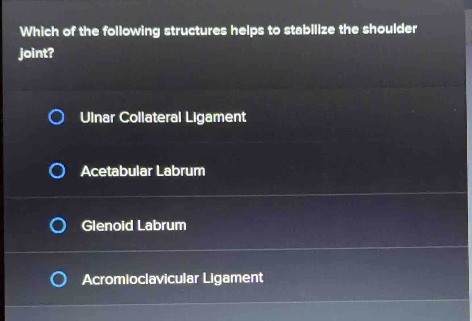 which of the following structures helps to stabilize the shoulder joint…