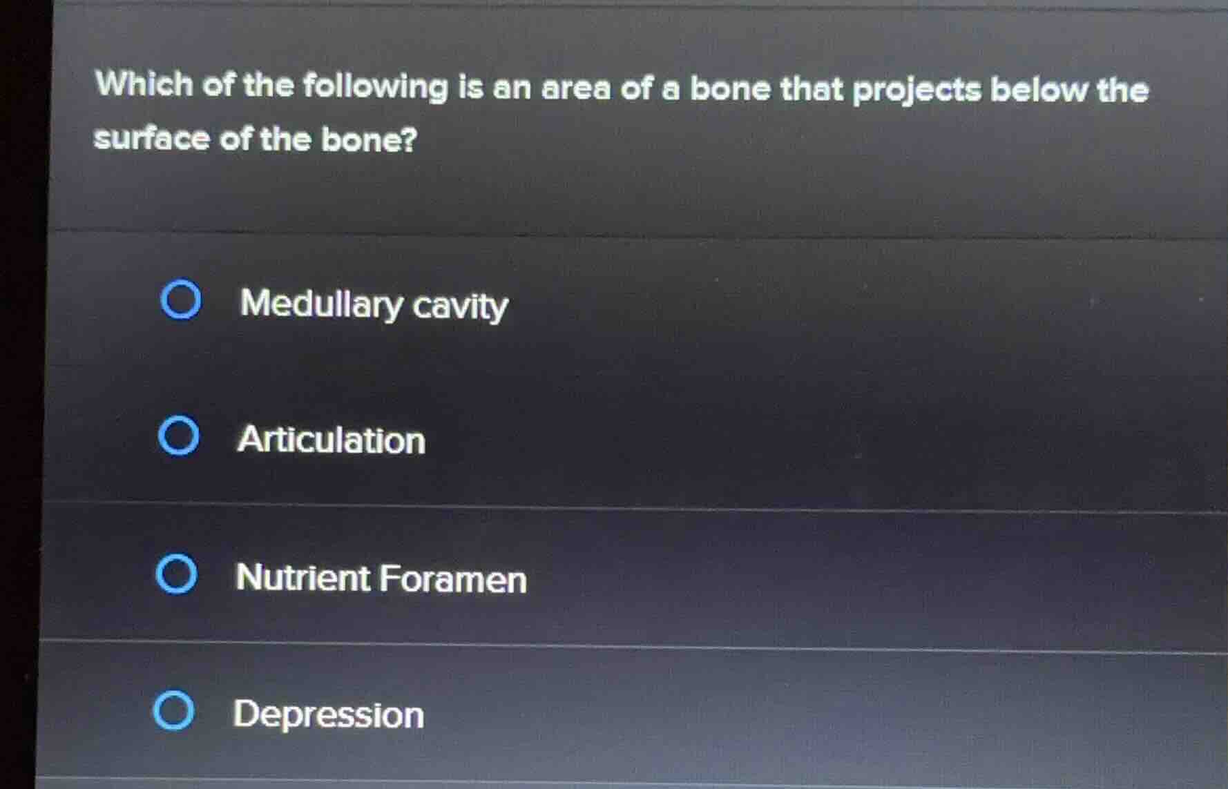 which of the following is an area of a bone that projects below the sur…