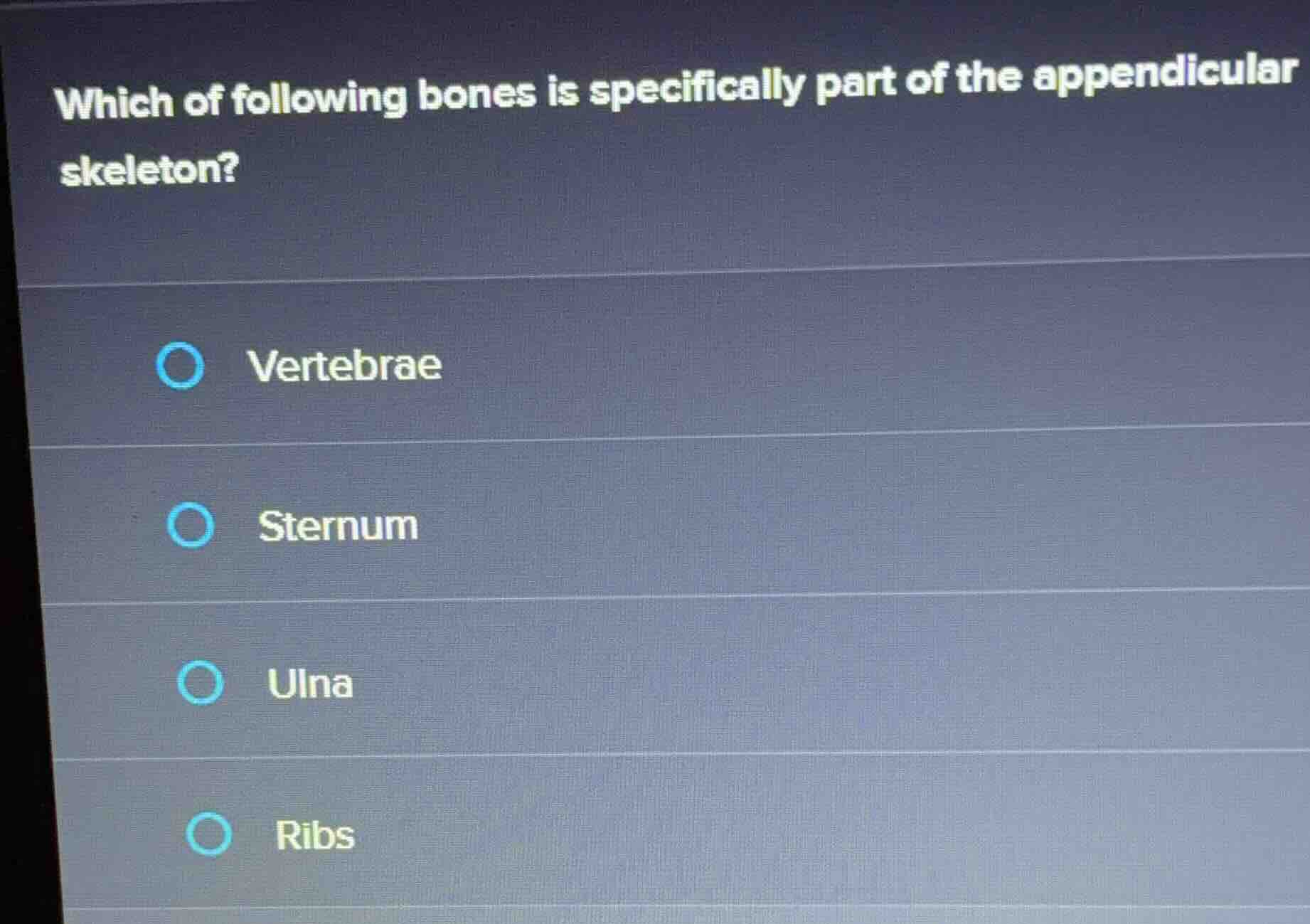 which of following bones is specifically part of the appendicular skele…