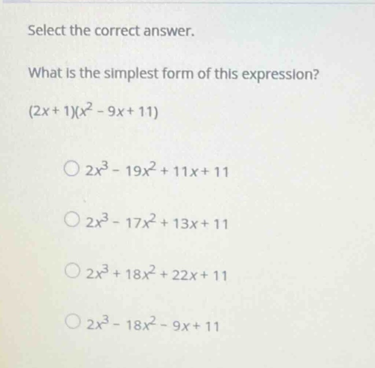 select the correct answer. what is the simplest form of this expression…
