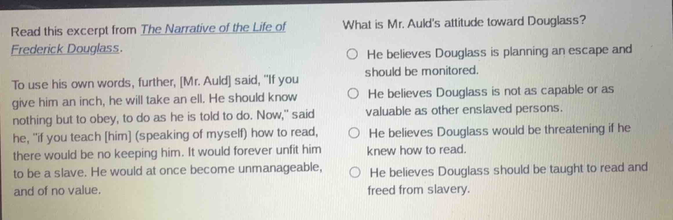 read this excerpt from the narrative of the life of frederick douglass.…