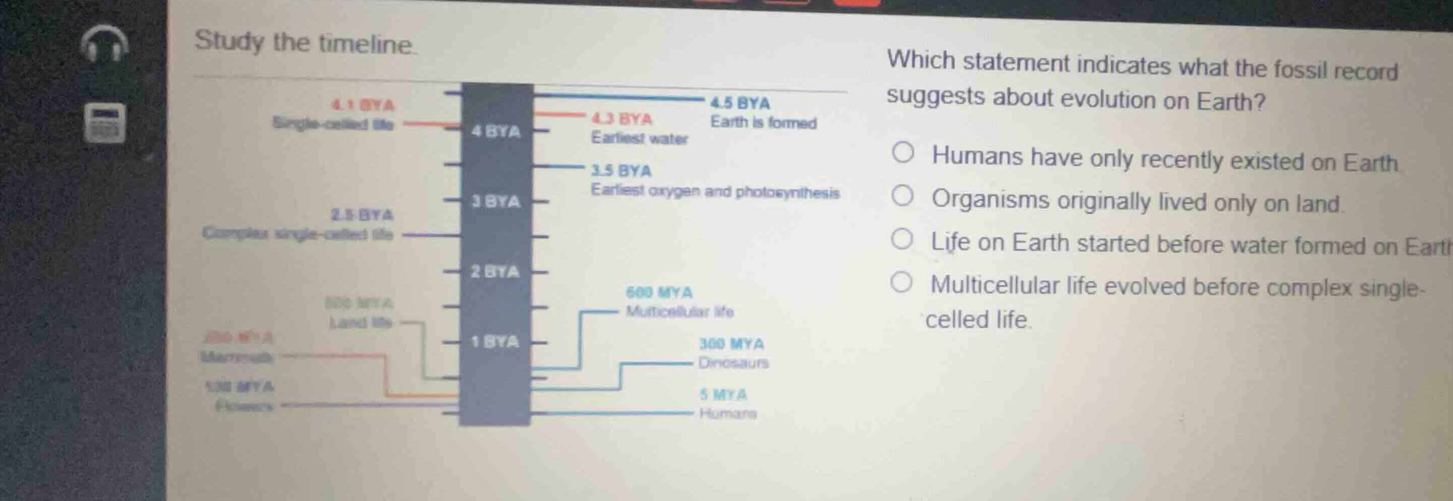 study the timeline. which statement indicates what the fossil record su…