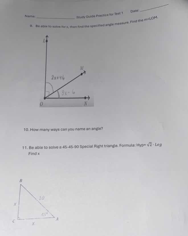 9. be able to solve for x, then find the specified angle measure. find …