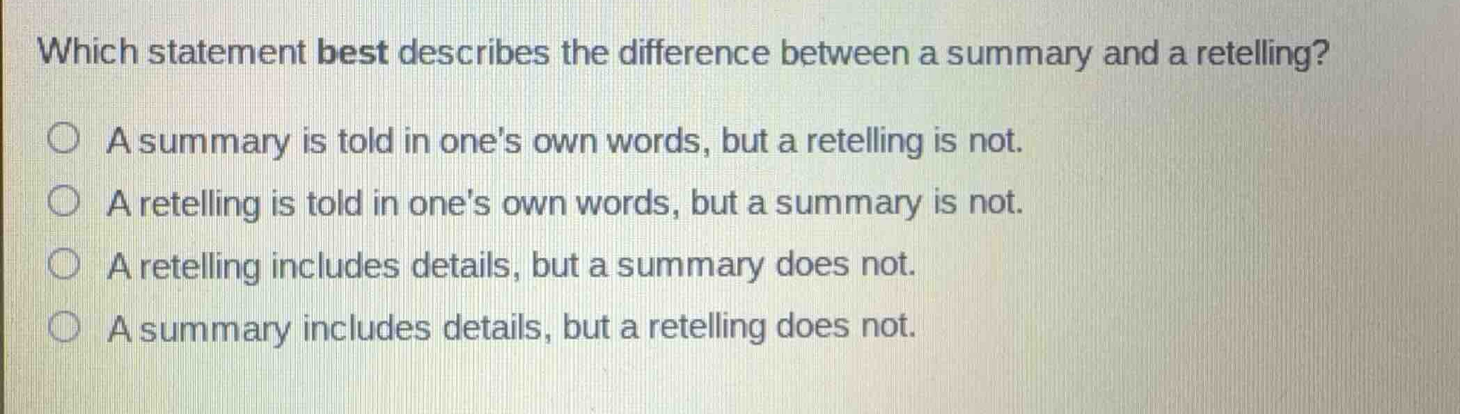 which statement best describes the difference between a summary and a r…