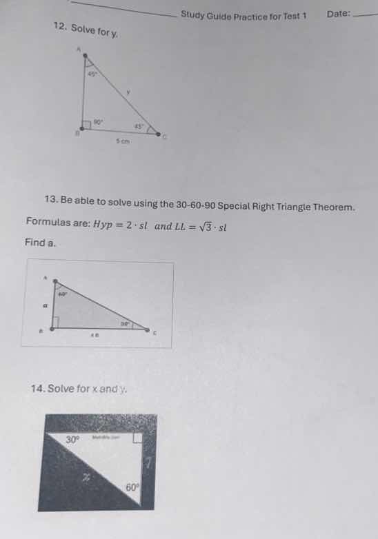 study guide practice for test 1 date: 12. solve for y. 13. be able to s…