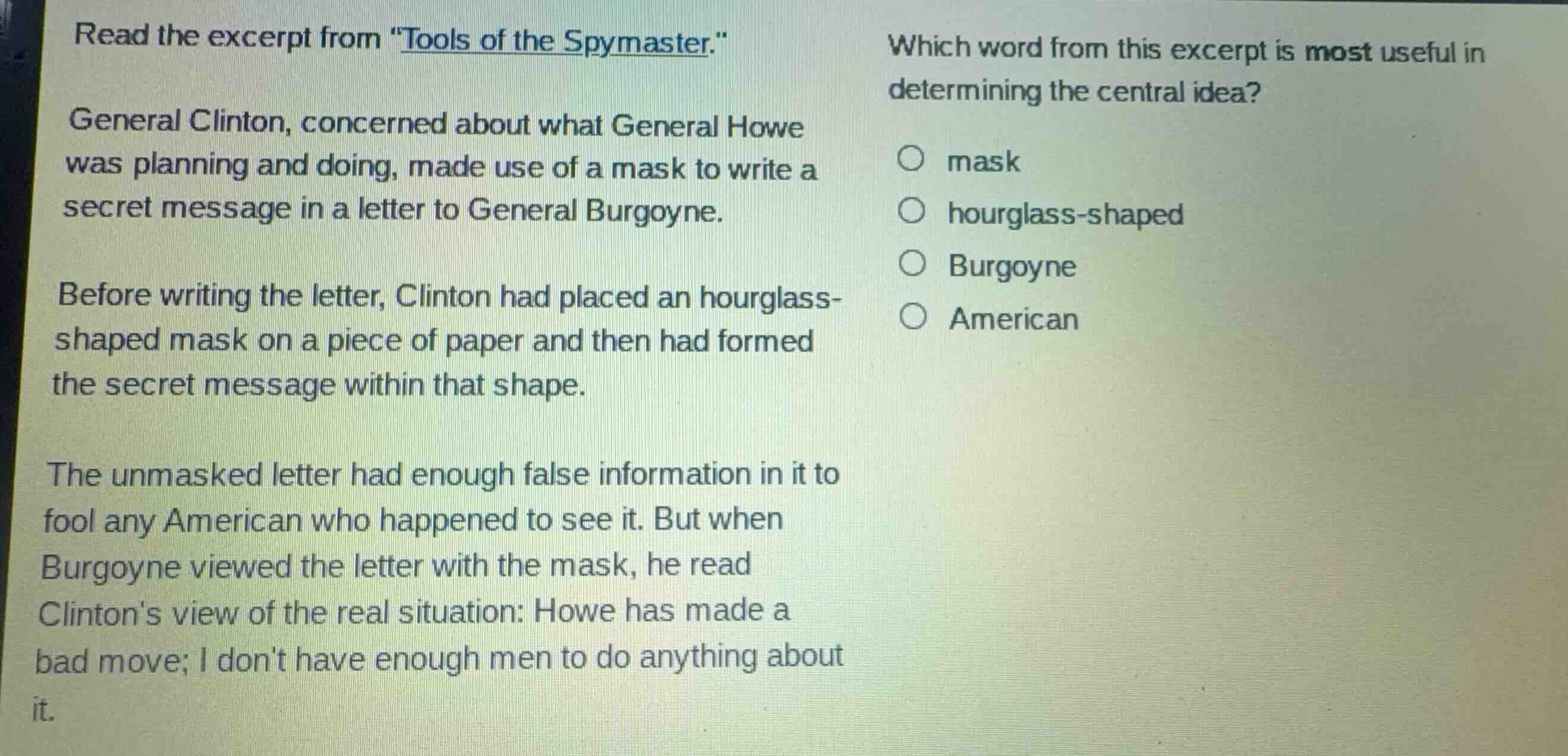 read the excerpt from \tools of the spymaster.\ general clinton, concer…