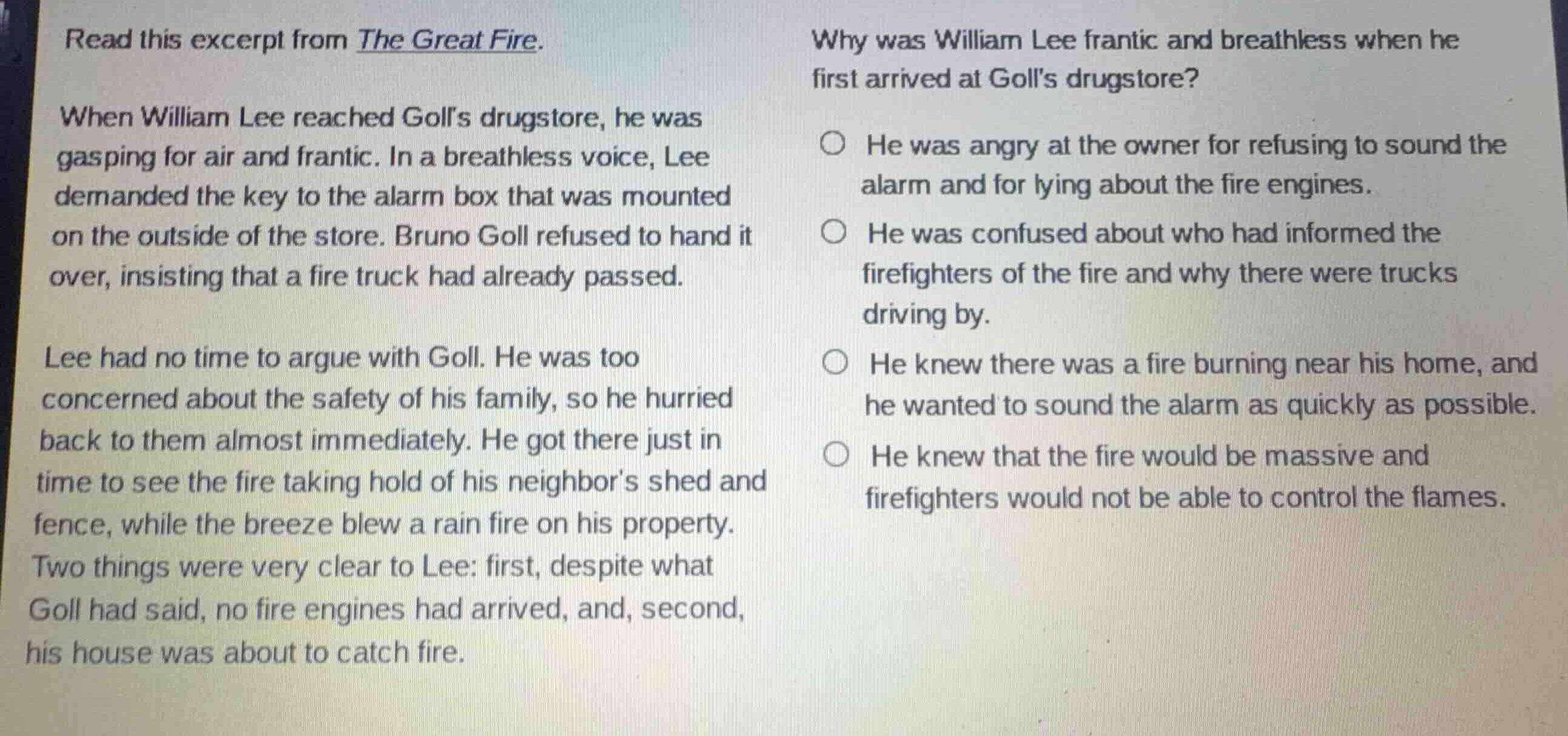 read this excerpt from the great fire. when william lee reached golls d…