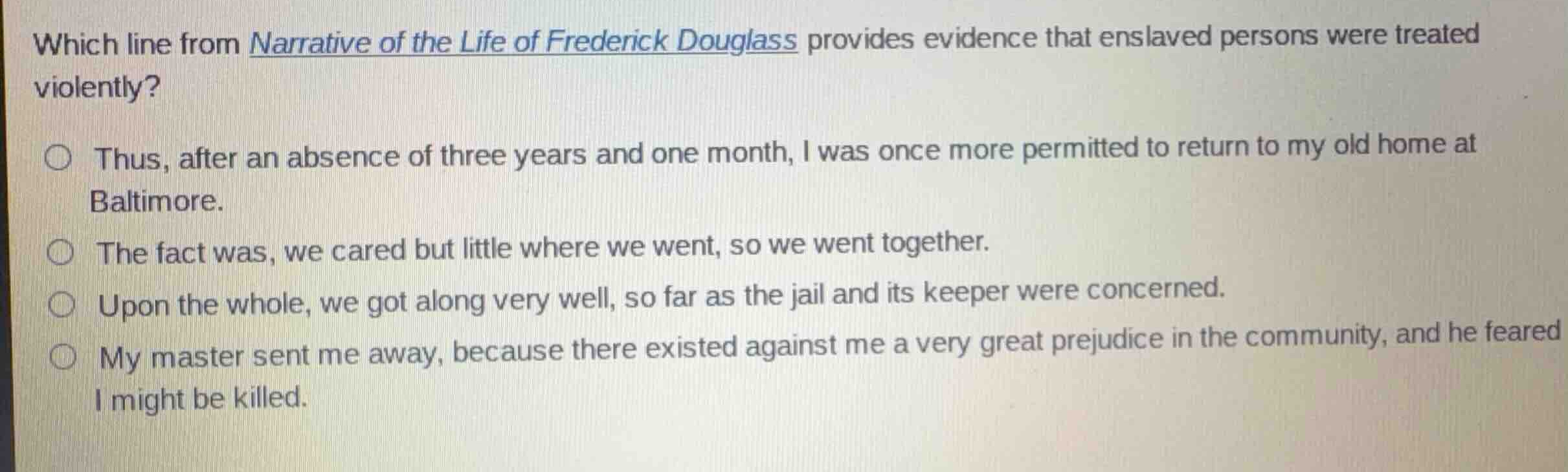 which line from narrative of the life of frederick douglass provides ev…