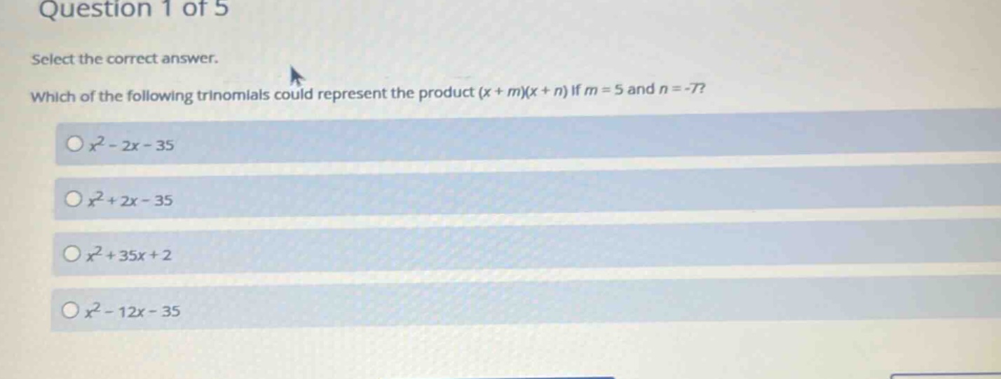 select the correct answer. which of the following trinomials could repr…