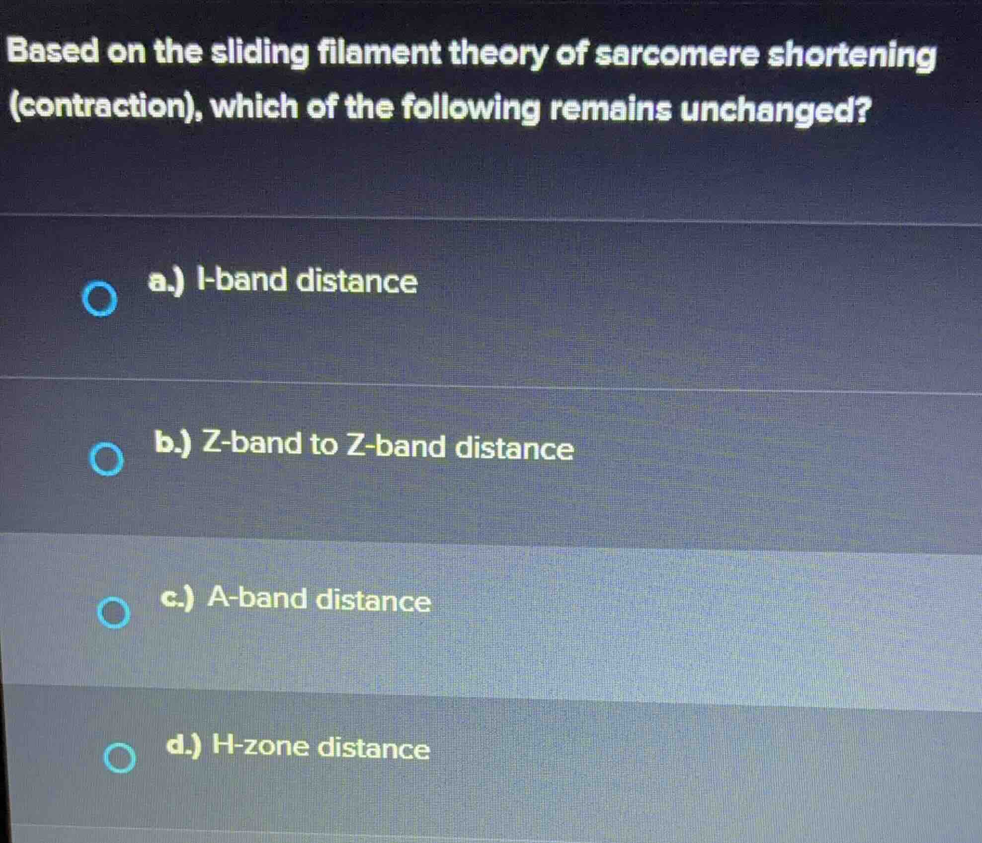 based on the sliding filament theory of sarcomere shortening (contracti…