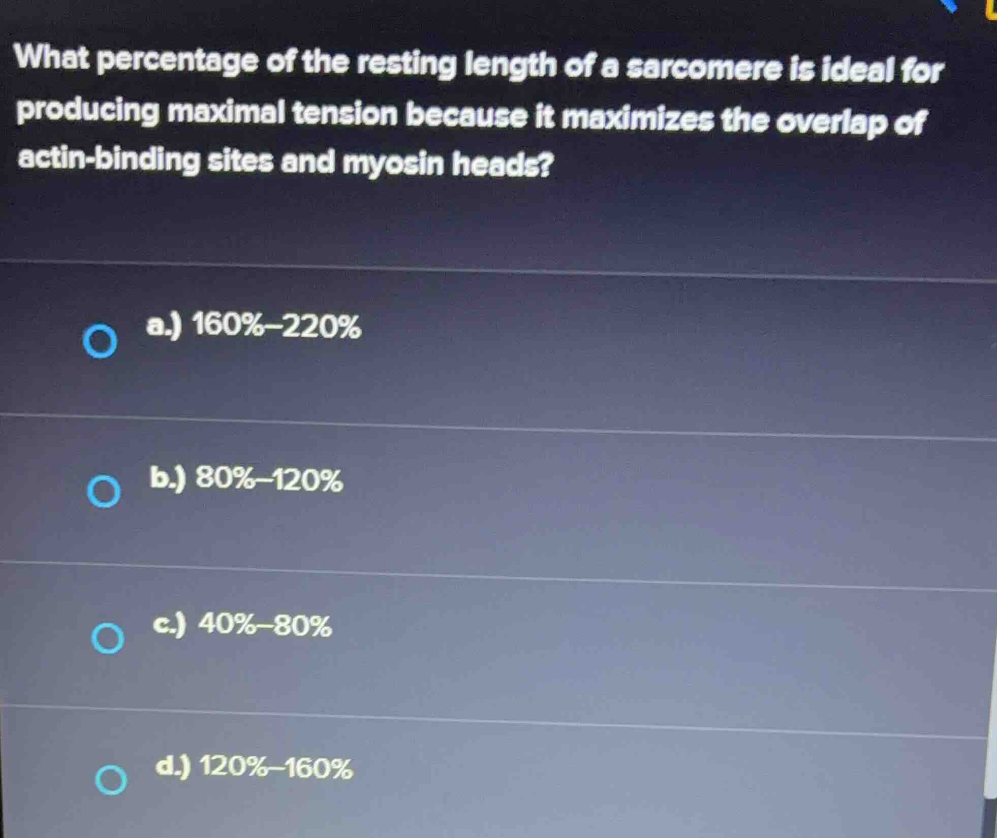what percentage of the resting length of a sarcomere is ideal for produ…