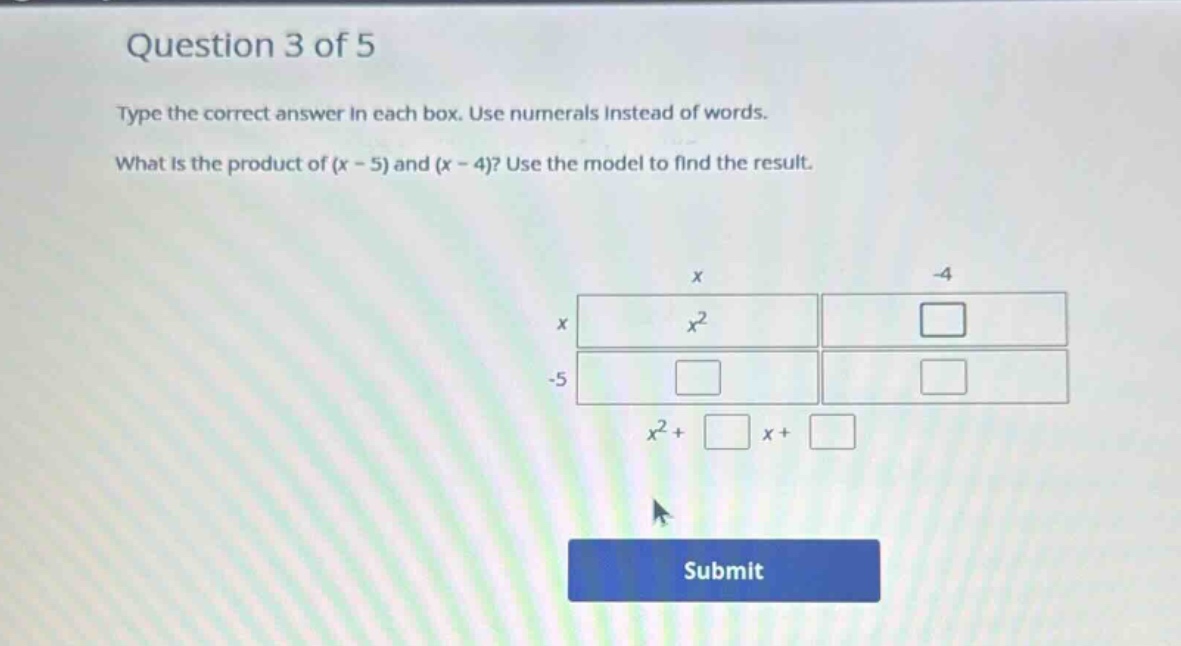 question 3 of 5 type the correct answer in each box. use numerals inste…