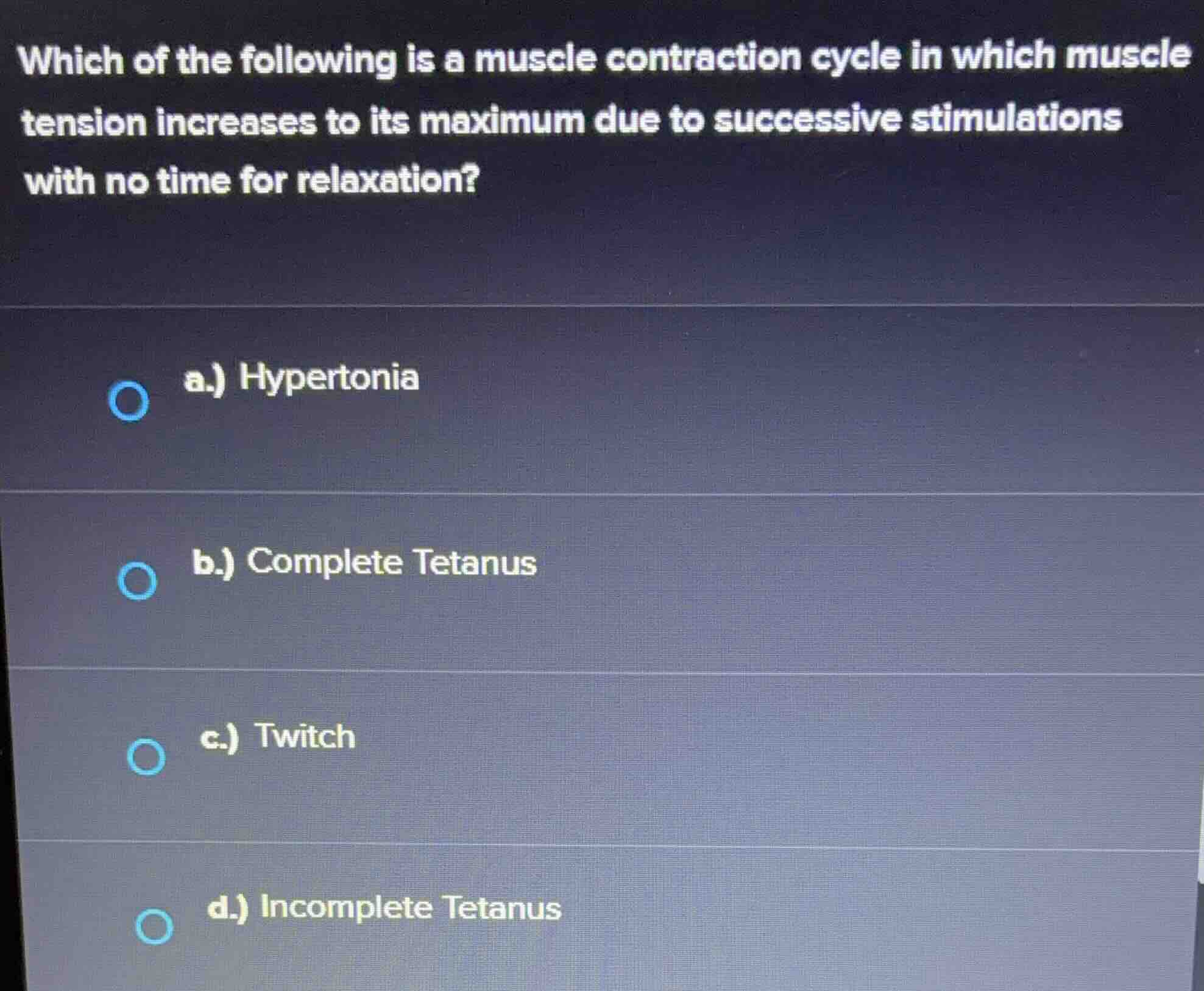 which of the following is a muscle contraction cycle in which muscle te…