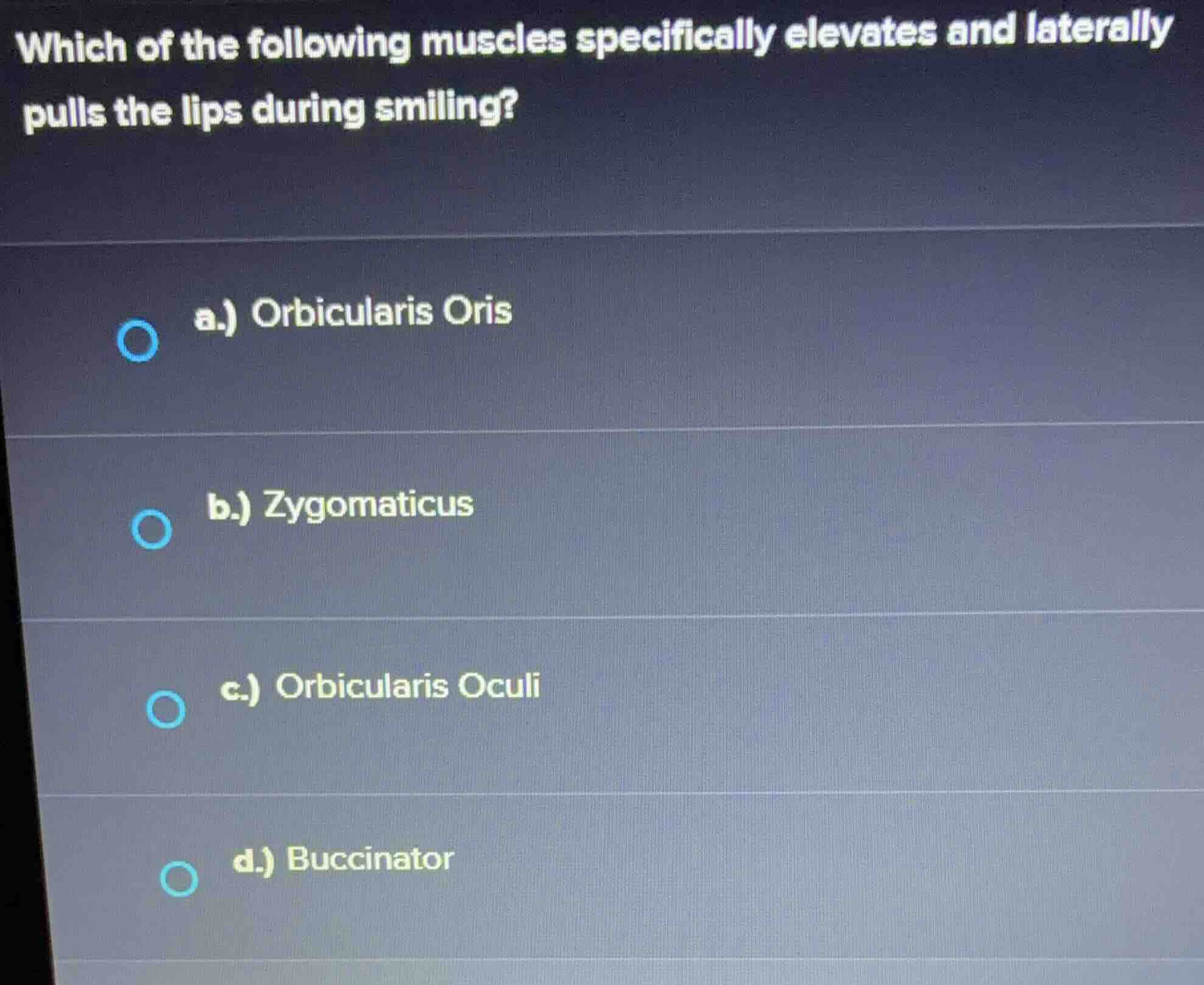 which of the following muscles specifically elevates and laterally pull…