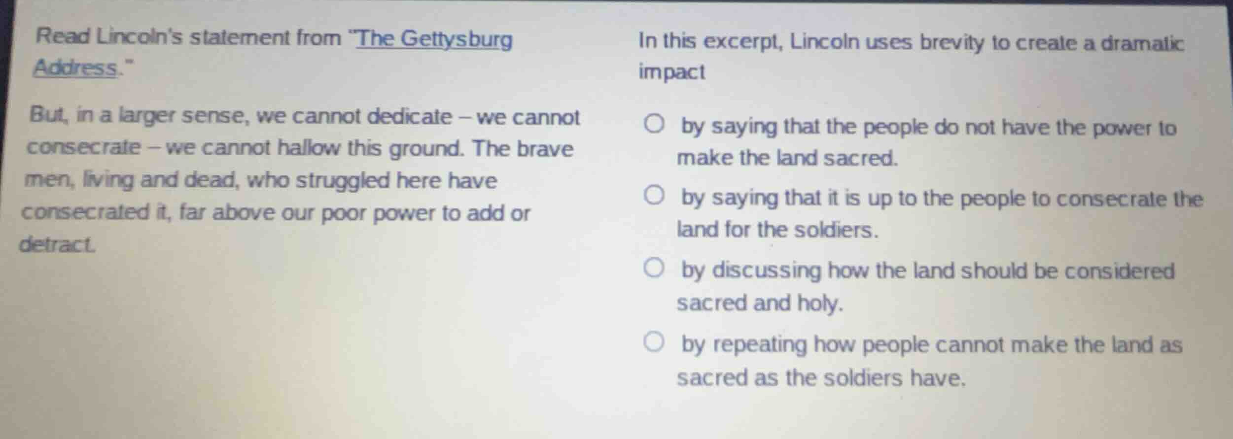 read lincolns statement from \the gettysburg address.\ but, in a larger…