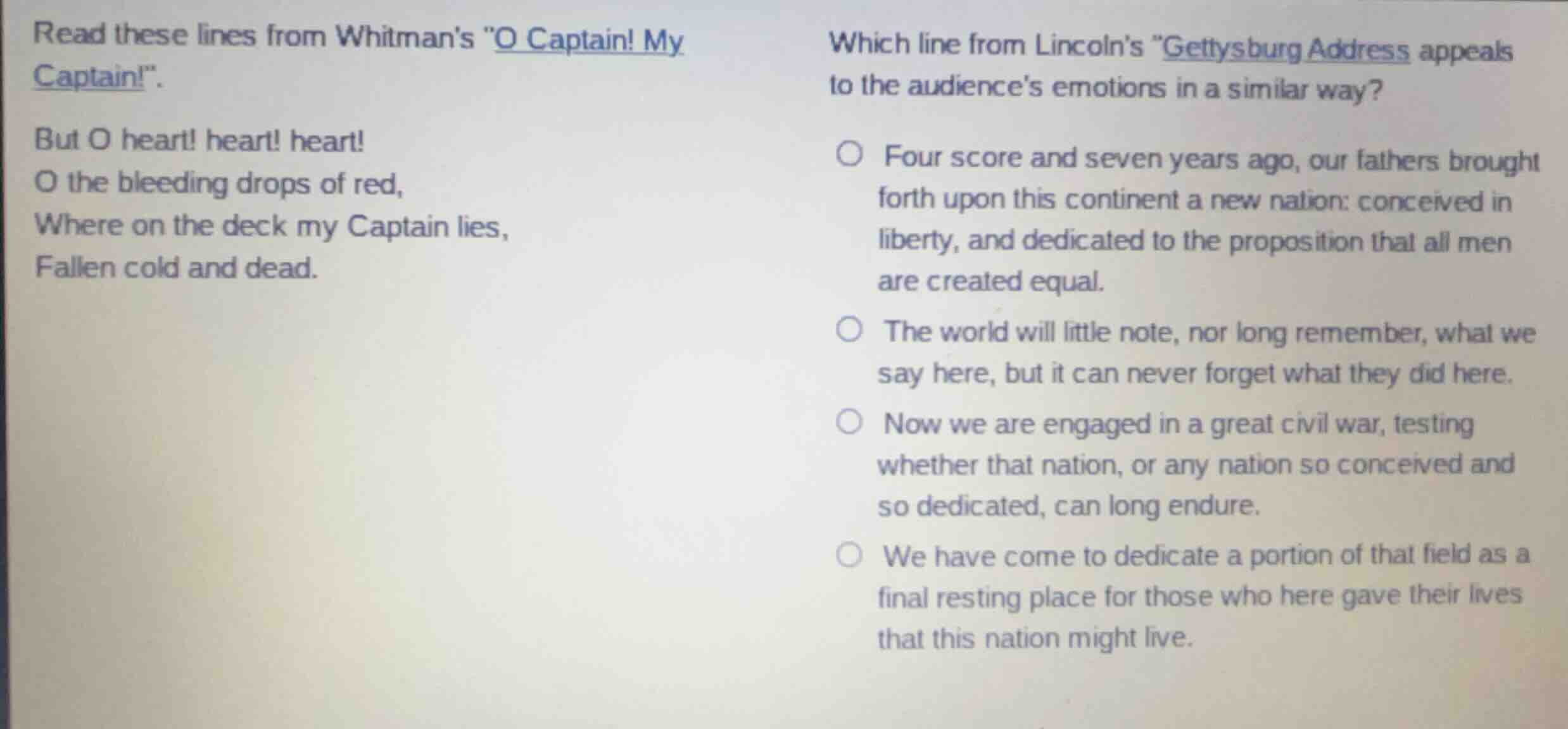 read these lines from whitmans \o captain! my captain!\. but o heart! h…