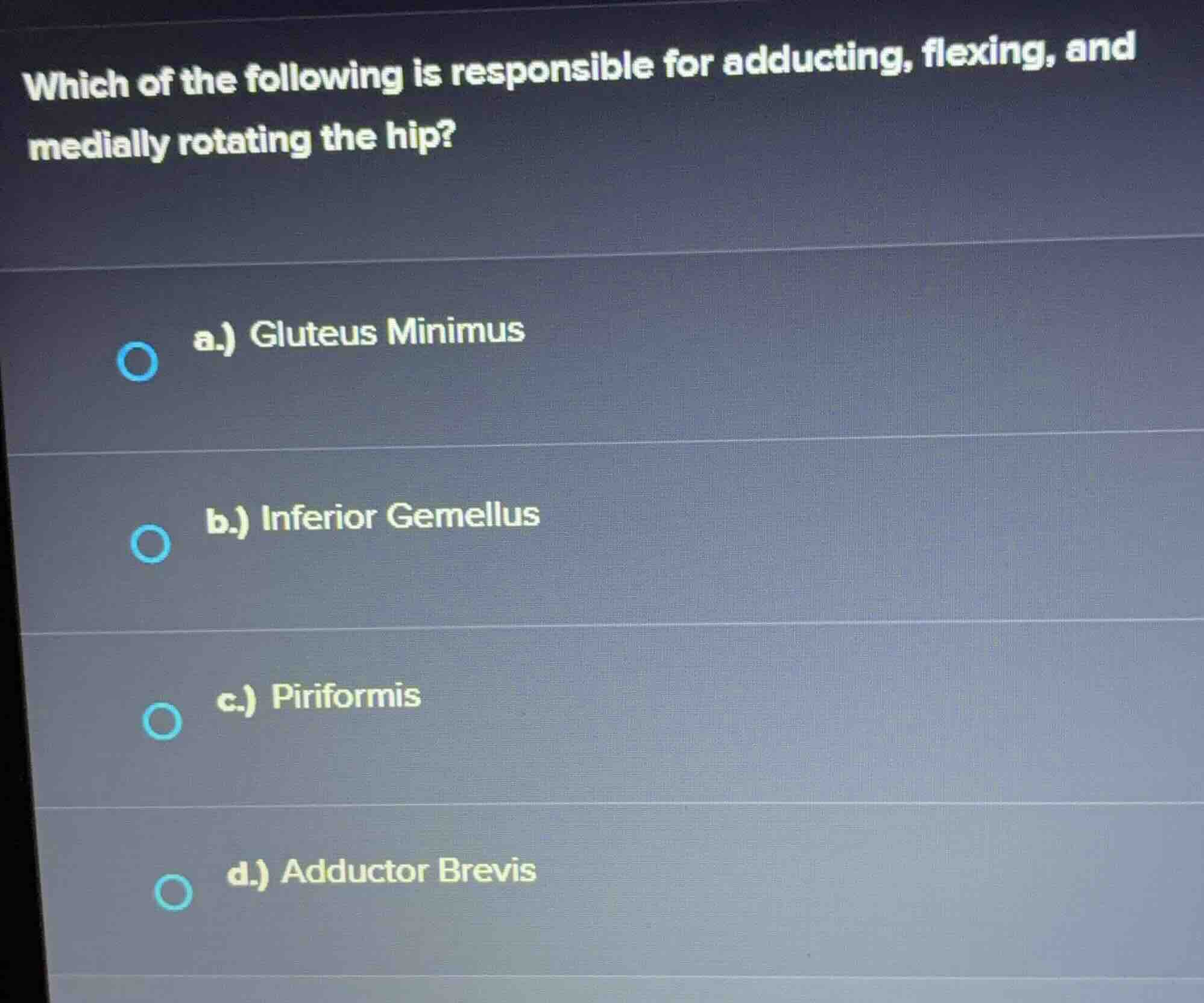 which of the following is responsible for adducting, flexing, and media…