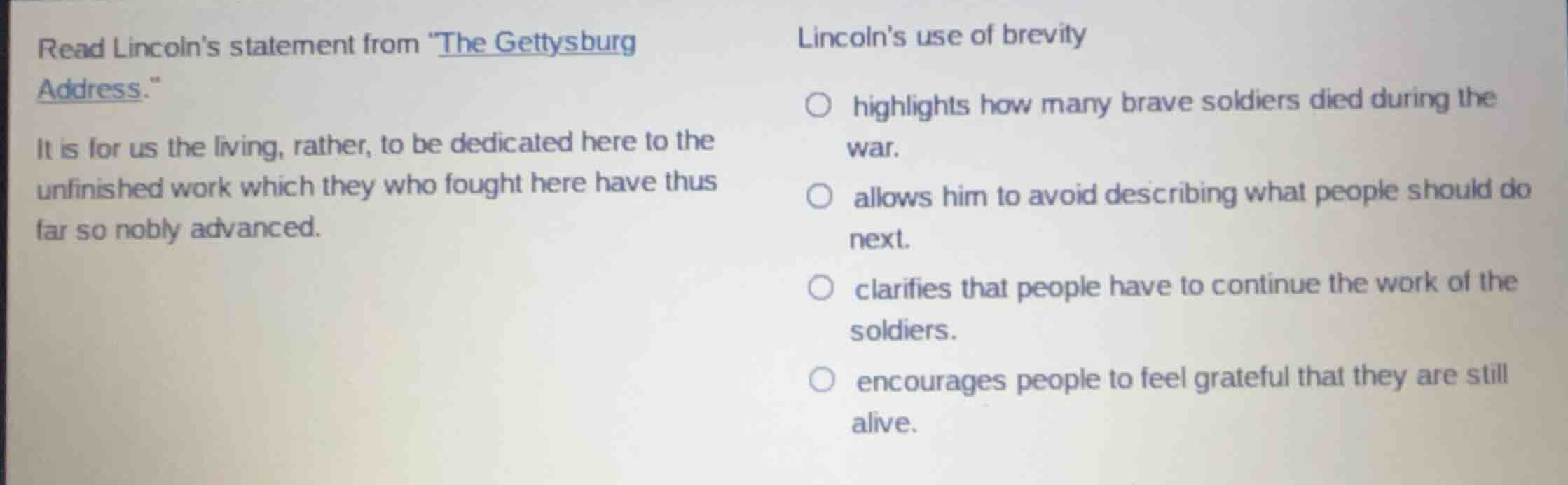 read lincolns statement from \the gettysburg address.\ it is for us the…