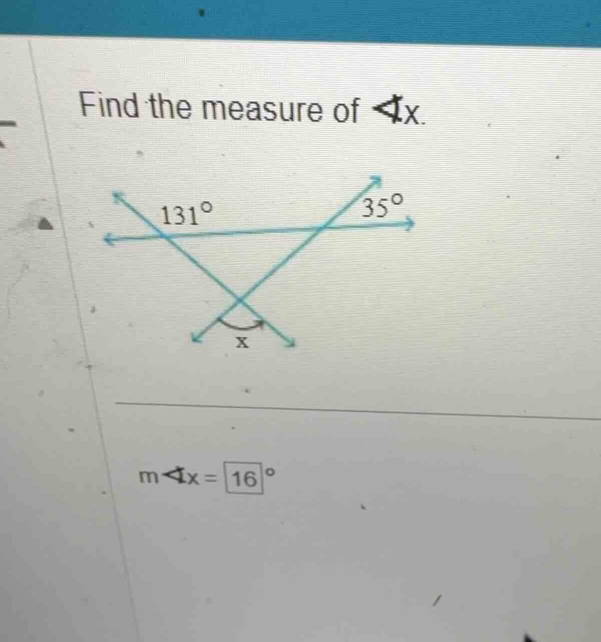 find the measure of \\(\\angle x\\). \\(m\\angle x = \\boxed{\\quad}^\\…
