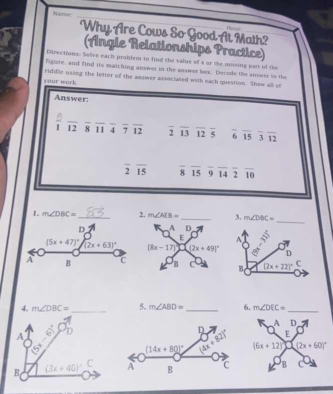 name: hour: why are cows so good at math? (angle relationships practice…