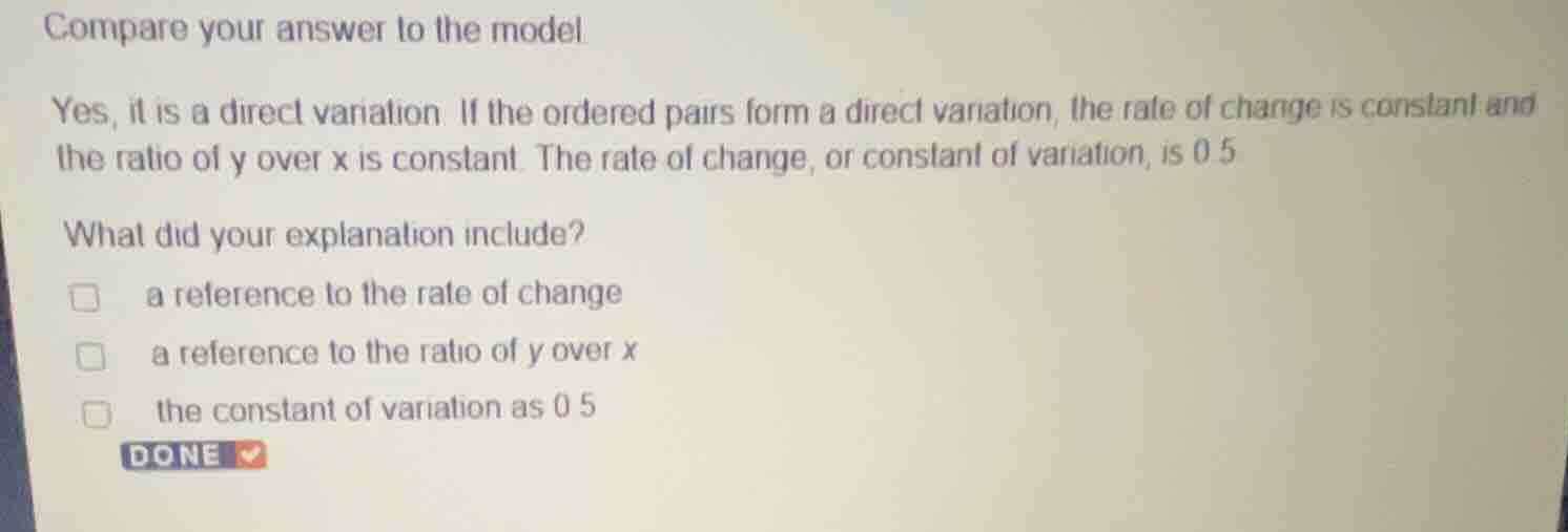 compare your answer to the model. yes, it is a direct variation. if the…