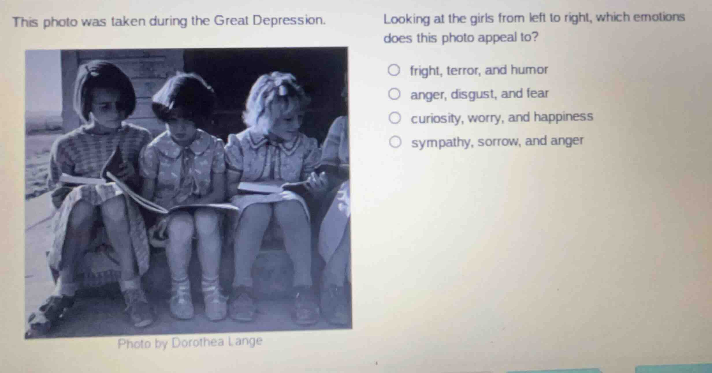 this photo was taken during the great depression. looking at the girls …
