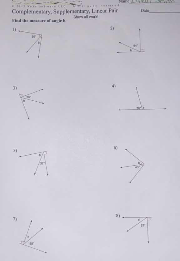 complementary, supplementary, linear pair show all work! find the measu…