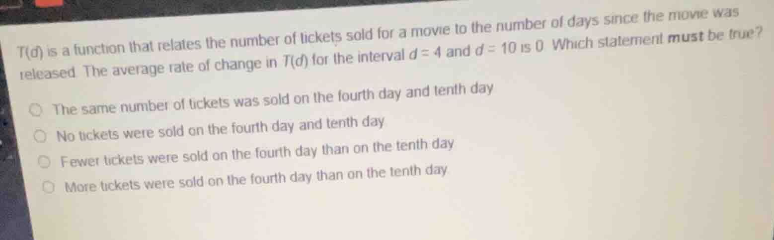 \\(t(d)\\) is a function that relates the number of tickets sold for a …