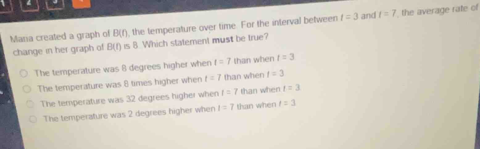 maria created a graph of b(t), the temperature over time. for the inter…
