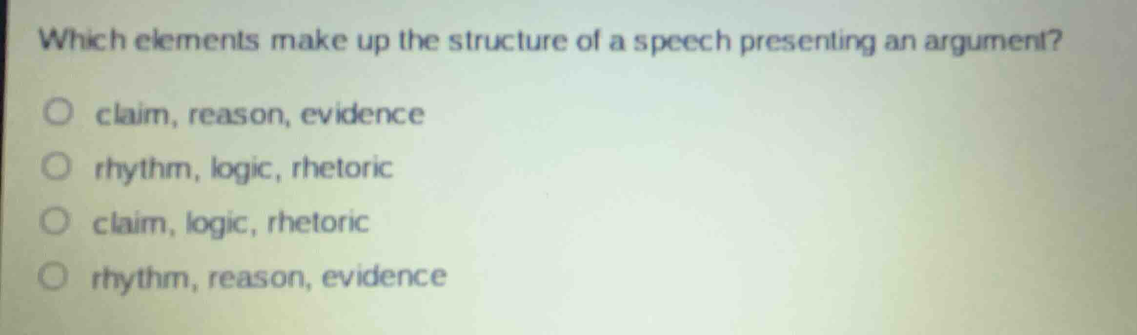 which elements make up the structure of a speech presenting an argument…