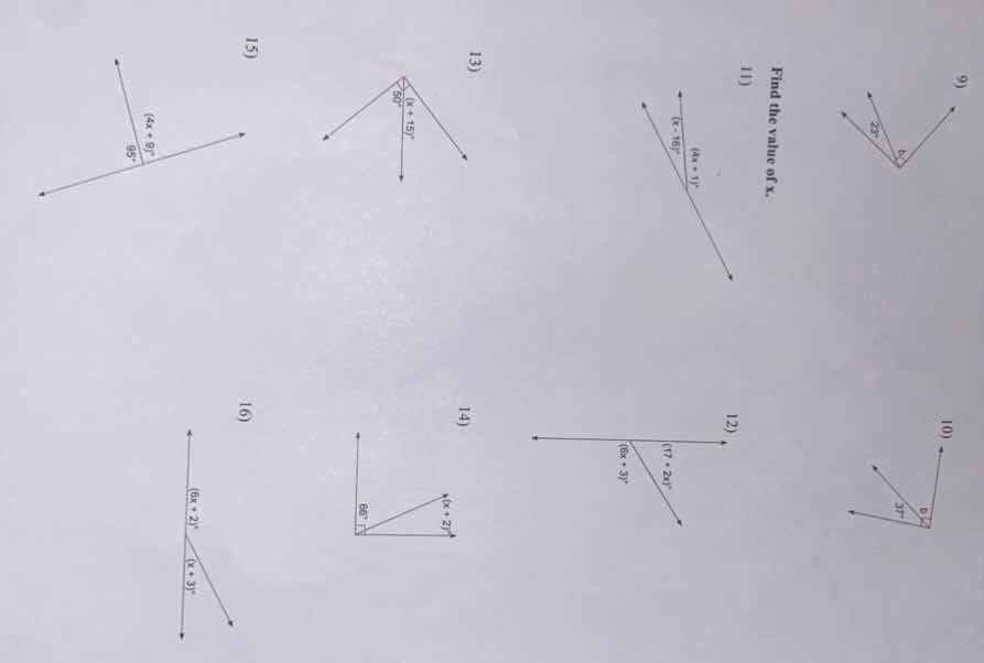 find the value of x. 9) 10) 11) 12) 13) 14) 15) 16)