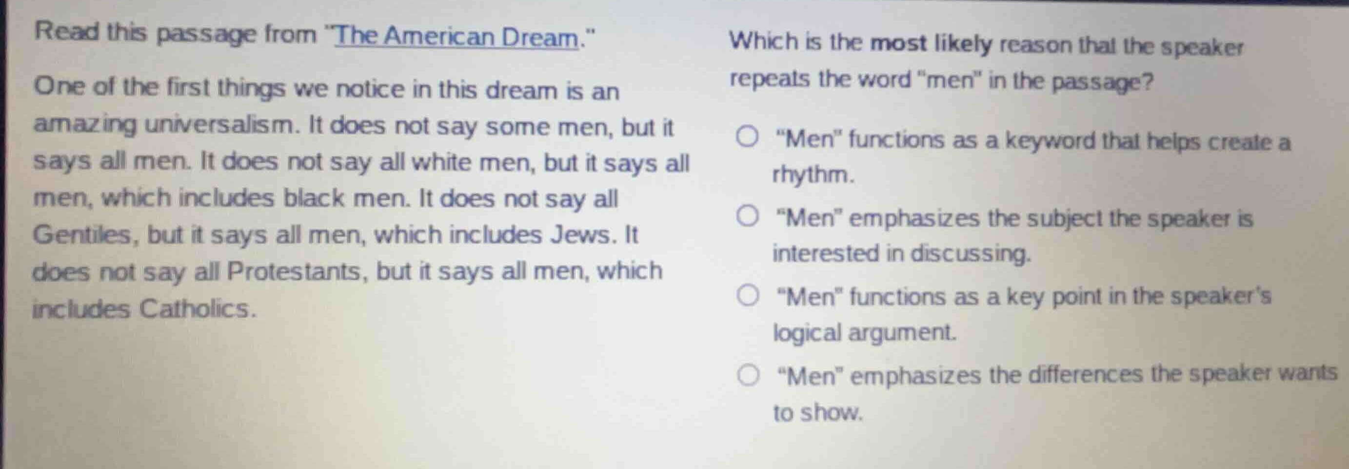 read this passage from \the american dream.\ one of the first things we…