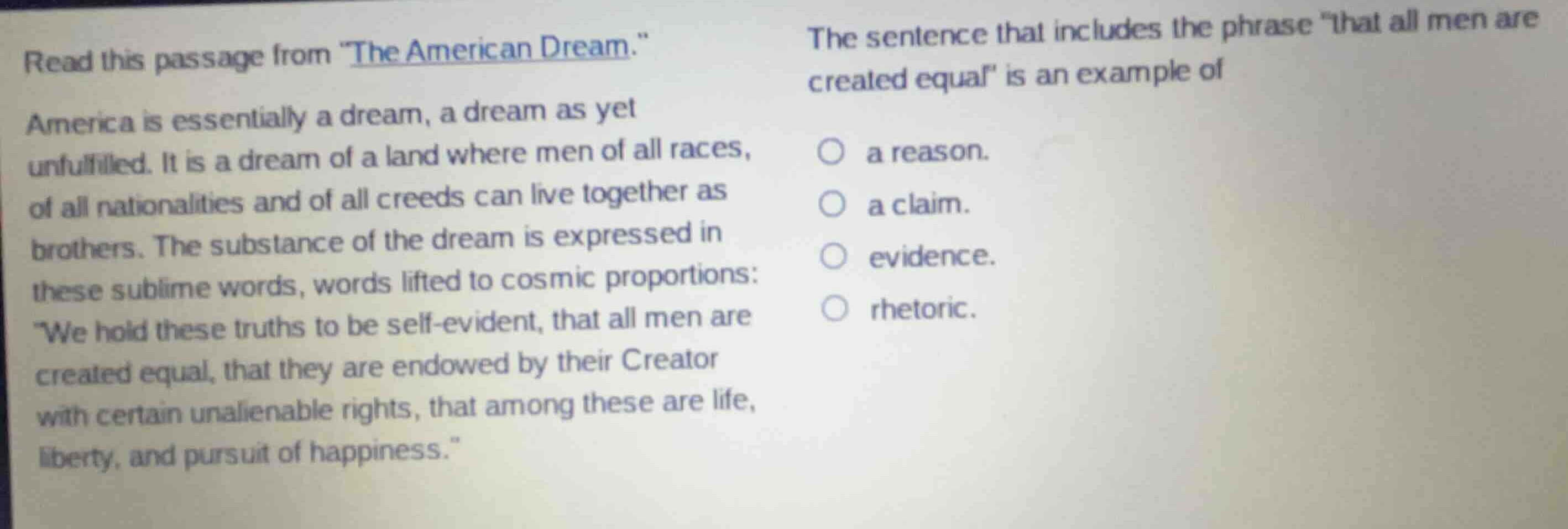 read this passage from \the american dream.\ america is essentially a d…