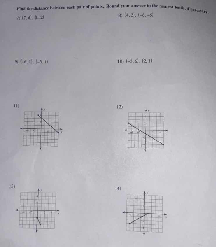 find the distance between each pair of points. round your answer to the…