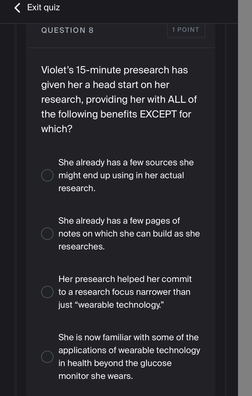 violets 15-minute presearch has given her a head start on her research,…