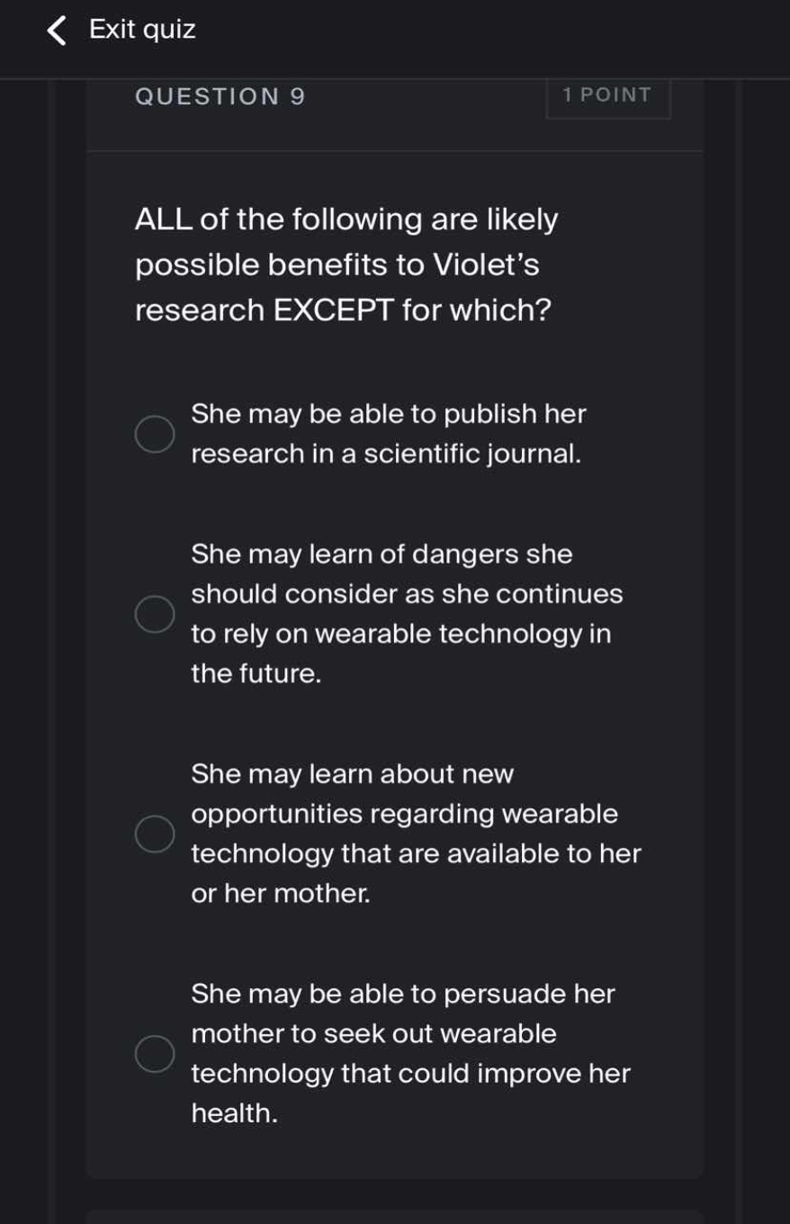 all of the following are likely possible benefits to violets research e…