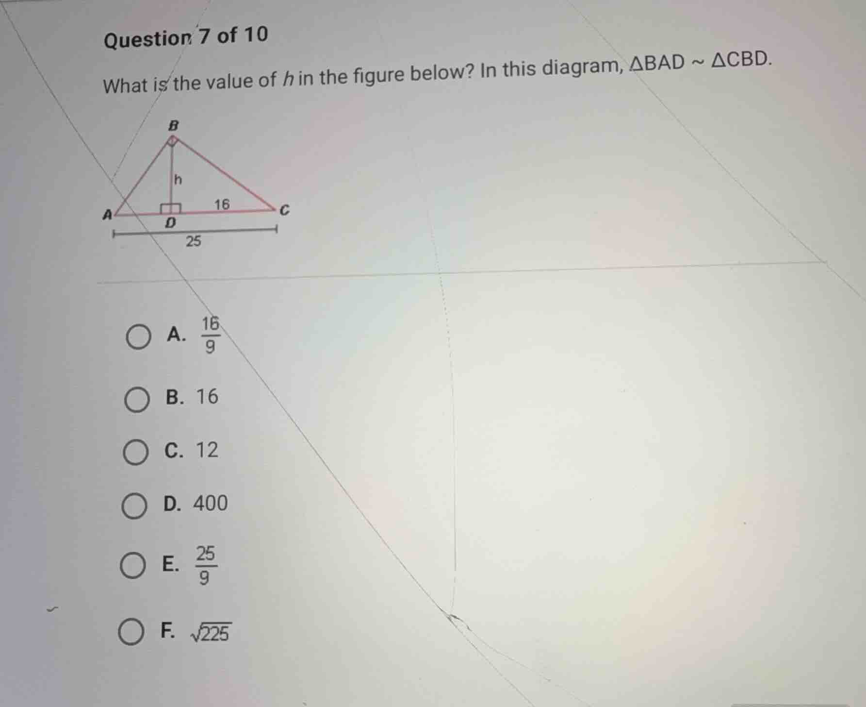 question 7 of 10 what is the value of (h) in the figure below? in this …