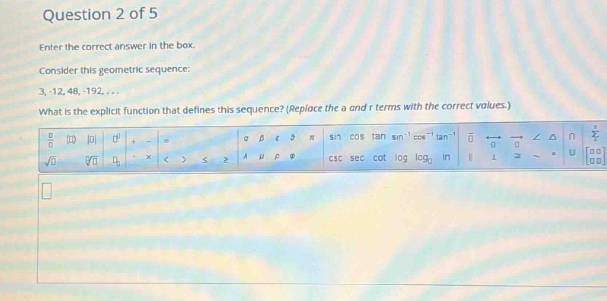 question 2 of 5 enter the correct answer in the box. consider this geom…