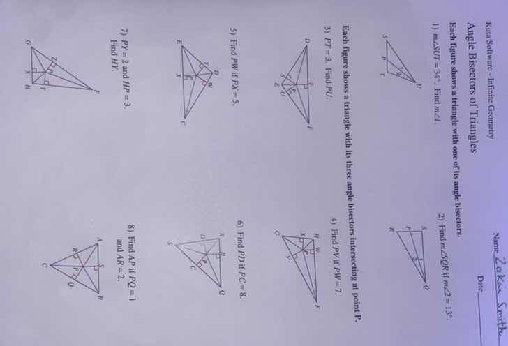 kuta software - infinite geometry angle bisectors of triangles each fig…