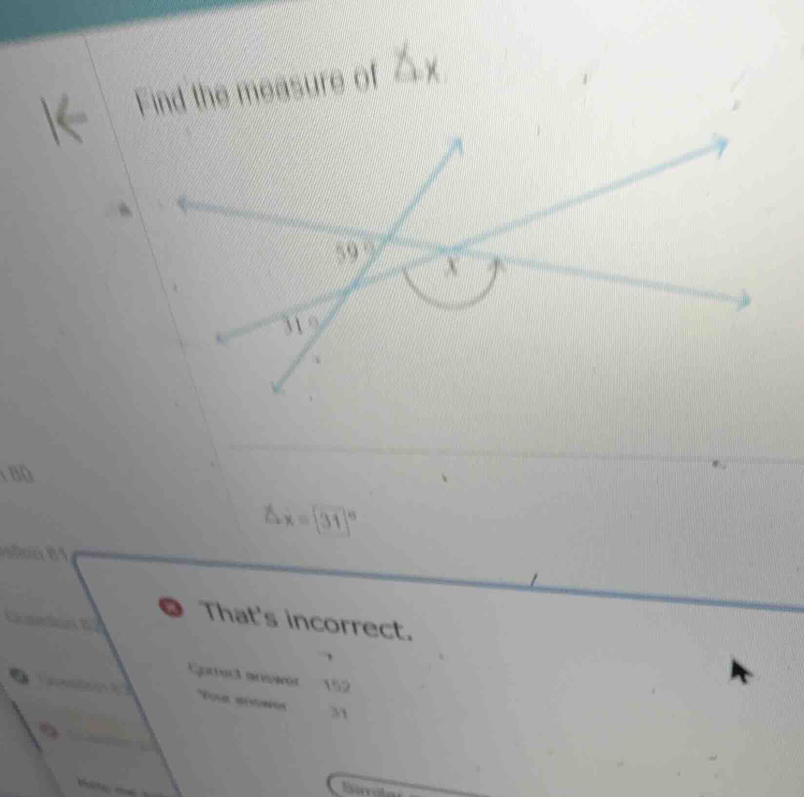 find the measure of \\(\\angle x\\) \\(\\angle x = \\box^{\\circ}\\)