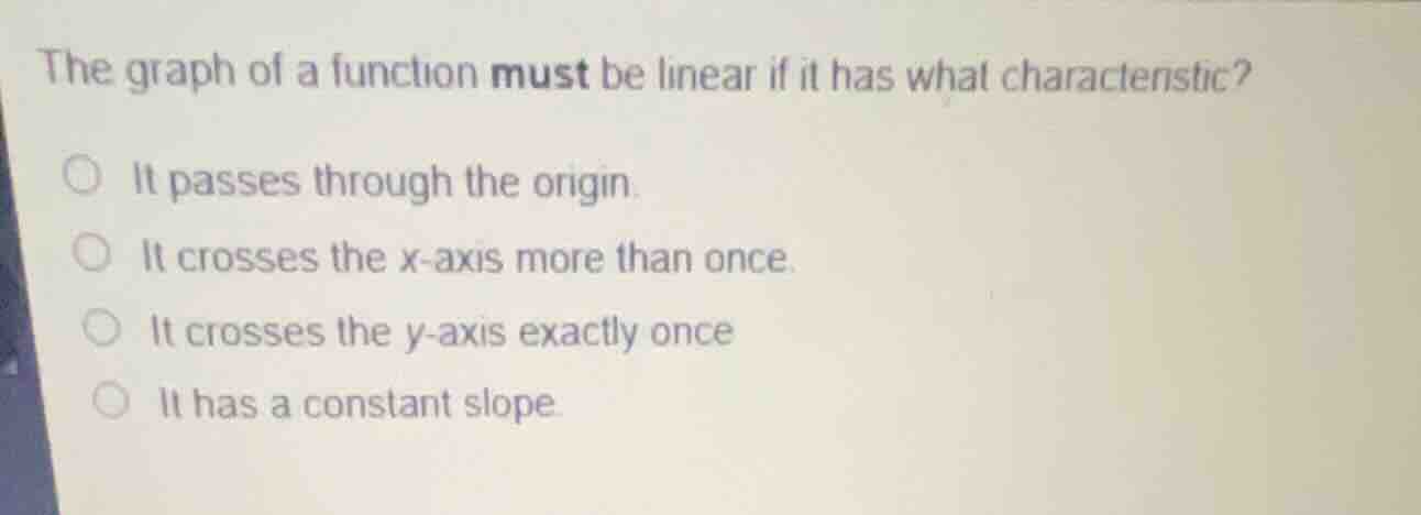 the graph of a function must be linear if it has what characteristic? i…